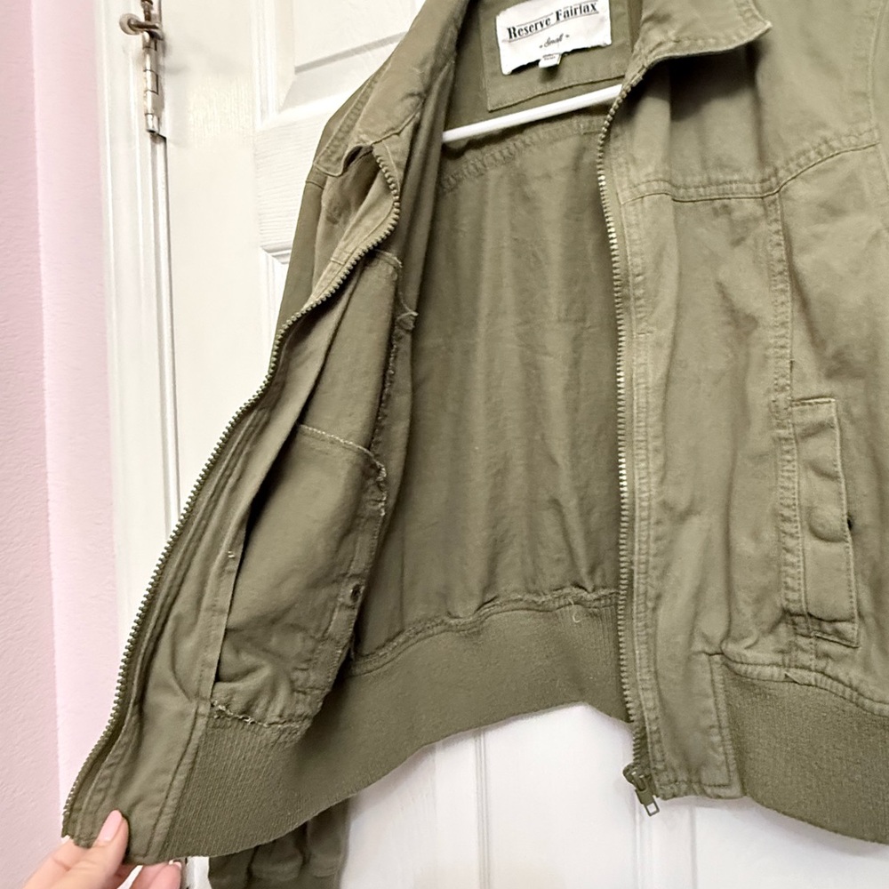 Cropped Olive Green Bomber Jacket - Women's Lightweight Layer - Picture 4 of 8